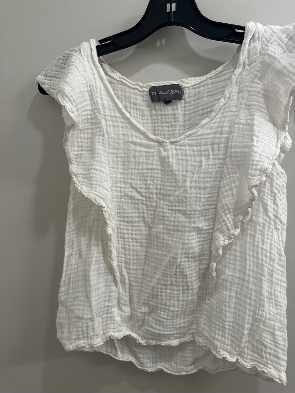 Michael Stars White Gauze Ruffle Cap-Sleeve Top